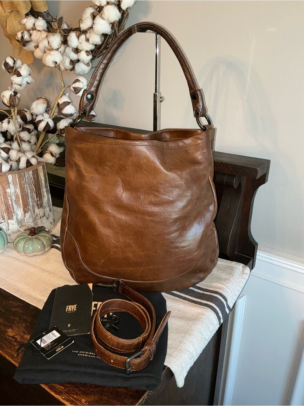 Frye Melissa Leather Hobo Crossbody Shoulder Bag Dark Brown Retail $ 388